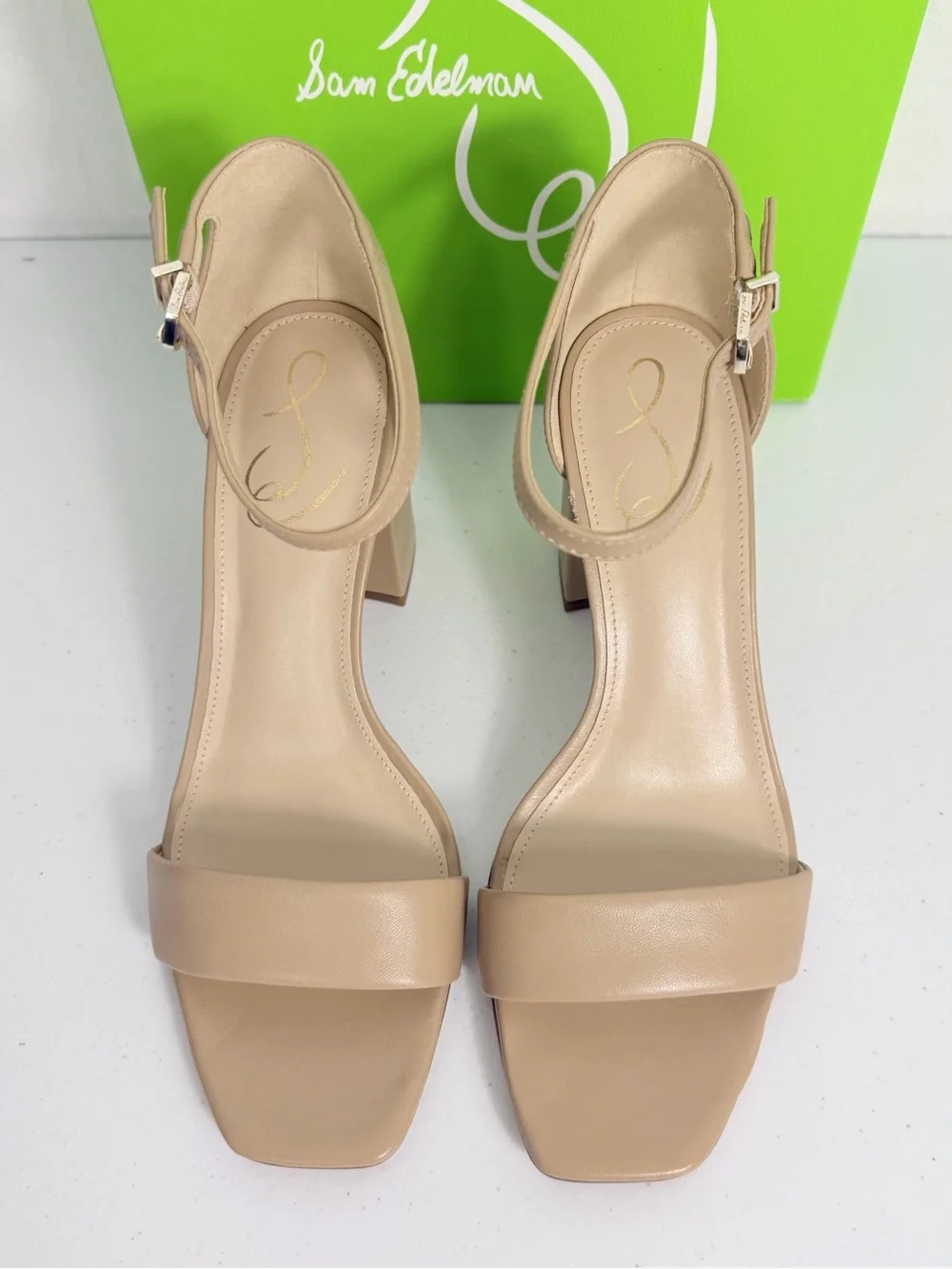Sam Edelman Daniella Block Heel Sandal 8M Soft Beige Nude Leather Matte